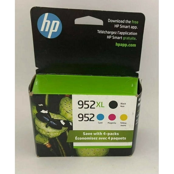HP 952xl Extra Capacity Black & 952 Standard Cyan, Magenta, Yellow Ink ...