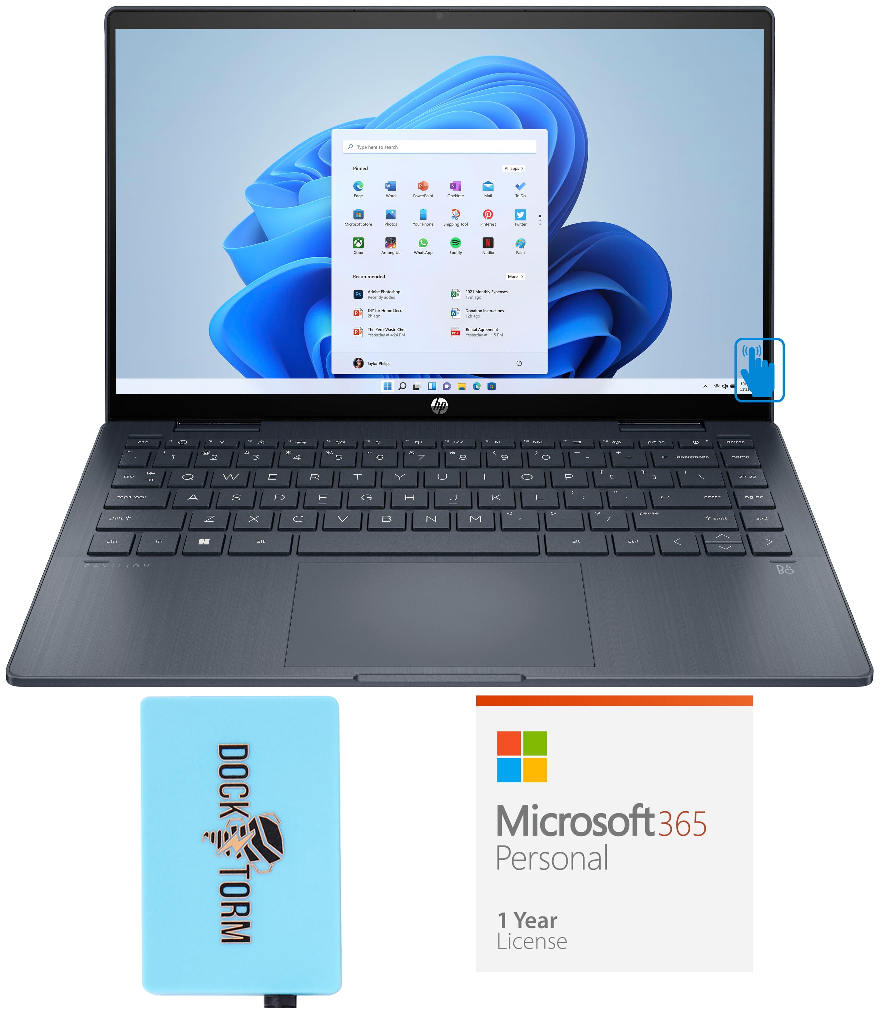 HP Pavilion 14-ek0013dx Home & Business 2-in-1 Laptop (Intel i3-1215U 6-Core, 14.0" 60Hz Touch Full HD (1920x1080), Intel UHD, 8GB RAM, Win 11 Home S-Mode) with Microsoft 365 Personal , Hub