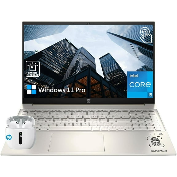 HP Pavilion 15.6 Inch FHD Touchscreen Business Laptop, Quad Core Intel Core i5, 32GB RAM, 1TB SSD, Windows 11 Pro, Office 365, Fingerprint Reader, Backlit Keyboard, Lunar Gold, PCM