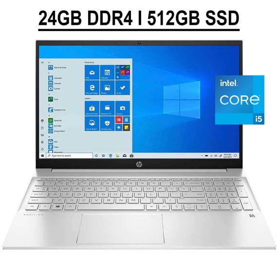 HP Pavilion 15 Business Laptop 15.6" FHD IPS Touchscreen 11th Gen Intel Quad-Core i5-1135G7 24GB DDR4 512GB SSD Intel Iris Xe Graphics Backlit Keyboard B&O Audio HDMI USB-C WiFi6 Win10 Silver