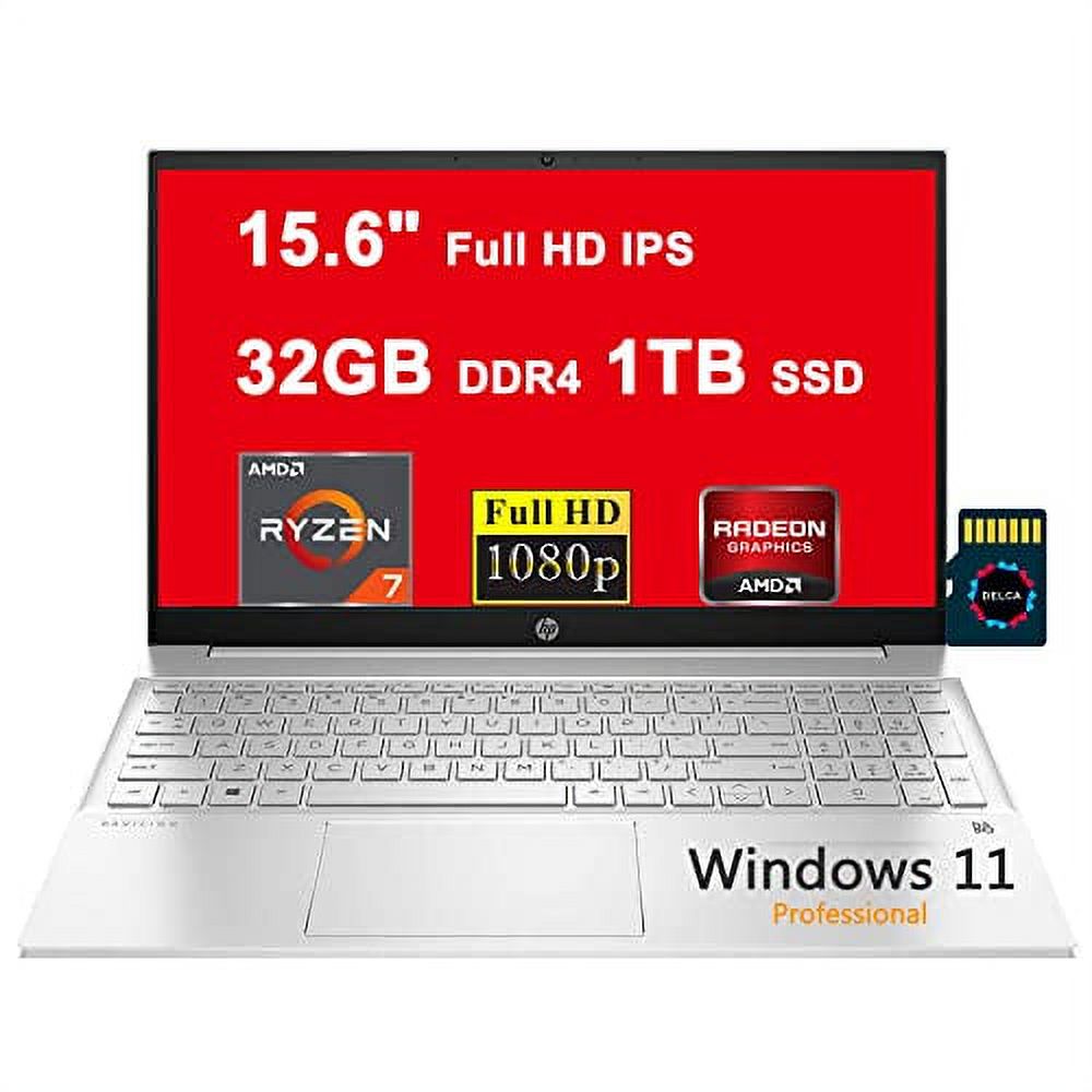 HP Pavilion 15 Business Laptop I 15.6" Full HD IPS Multi-Touch I AMD Octa-Core Ryzen 7 4700U (>i7-10510U) I 32GB DDR4 1TB SSD I Backlit Keyboard USB-C HDMI B&O Win11Pro Silver + 32GB Micro SD Card
