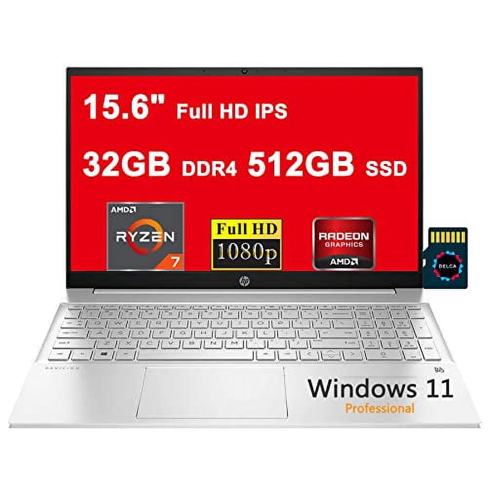 HP Pavilion 15 Business Laptop I 15.6" Full HD IPS Multi-Touch I AMD Octa-Core Ryzen 7 4700U (>i7-10510U) I 32GB DDR4 512GB SSD I Backlit Keyboard USB-C HDMI B&O Win11Pro Silver + 32GB Micro SD Card