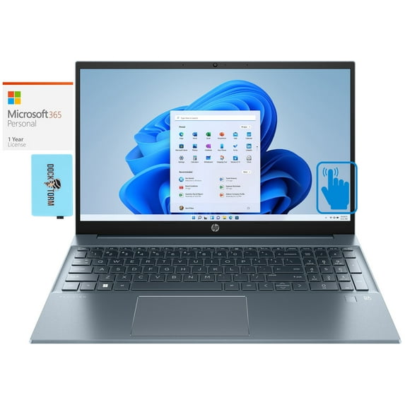 HP Pavilion 15t Home/Business Laptop (Intel i7-1355U 10-Core, 15.6in 60 Hz Touch Full HD (1920x1080), Intel Iris Xe, 32GB RAM, Win 11 Pro) with Microsoft 365 Personal , Dockztorm Hub
