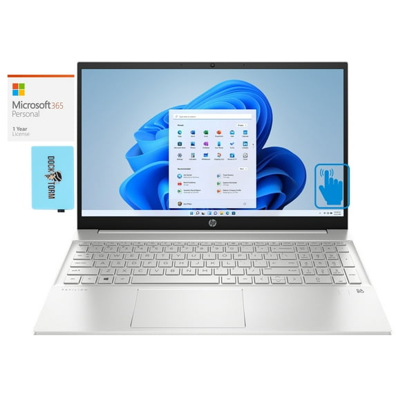 HP Pavilion 15t-eg200 Home/Business Laptop (Intel i7-1255U 10-Core, 15.6in 60Hz Touch Full HD (1920x1080), Intel Iris Xe, 32GB RAM, Win 11 Home) with Microsoft 365 Personal , Dockztorm Hub