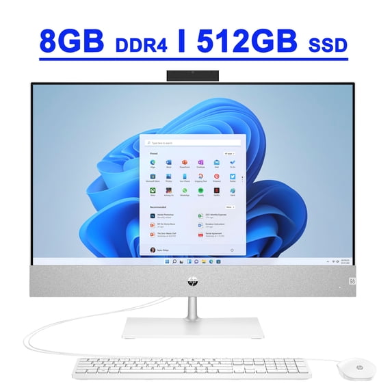 HP Pavilion 27 Premium All-in-One Desktop Computer 27" FHD IPS Anti-glare (72% NTSC) AMD Ryzen 5000 Series Quad-Core Ryzen 3 5425U Processor 8GB DDR4 512GB SSD HDMI Pop-up Privacy Camera Win11