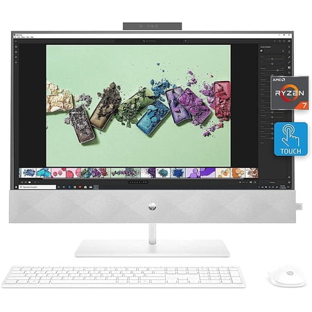 HP Pavilion 27 Touch Desktop 4TB SSD 64GB RAM Extreme (AMD Ryzen 7 Processor with 8 Cores and Max Boost 4.30GHz, 64 GB RAM, 4 TB SSD, 27-inch FullHD IPS Touchscreen, Win 10) PC Computer All-in-One