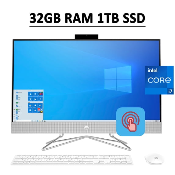 HP Pavilion All-in-One 27 Desktop Computer 27" FHD IPS Touchscreen (72% NTSC) 11th Gen Intel Quad-Core i7-1165G7 32GB RAM 1TB SSD Intel Iris Xe Graphics HDMI WiFi5 Bluetooth Webcam Win10 Silver