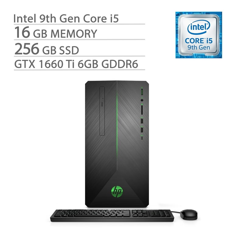 HP Pavilion Gaming Desktop Core i5 9400F GeForce GTX 1660 Ti 6GB GDDR6 16GB RAM 256GB SSD Hexa Core up to 4.10 GHz RJ 45 LAN USB C Bluetooth Wi Fi DVD RW Win 10 Walmart