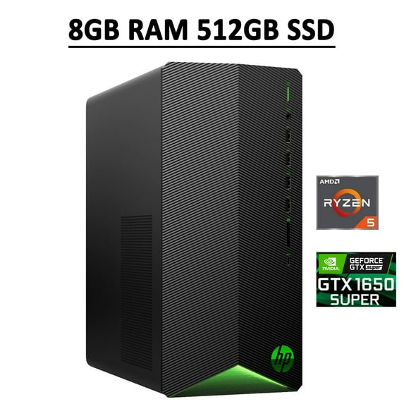 HP Pavilion Gaming Tower Desktop Computer AMD Hexa-Core Ryzen 5 4600G 8GB RAM 512GB SSD NVIDIA GeForce GTX 1650 SUPER 4GB Keyboard and Mouse USB-C WiFi5 Bluetooth5 Win10 Black