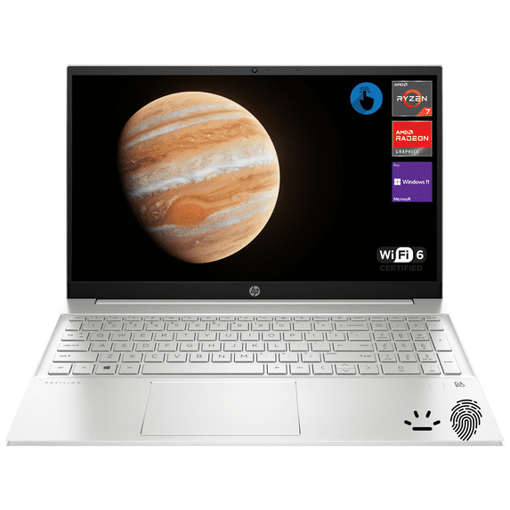 HP Pavilion Laptop, 15.6" FHD Touchscreen, AMD Ryzen 7 7730U, 64GB DDR4 RAM, 1TB PCIe SSD, BK, FP Reader, Wi-Fi 6, Windows 11 Pro, White