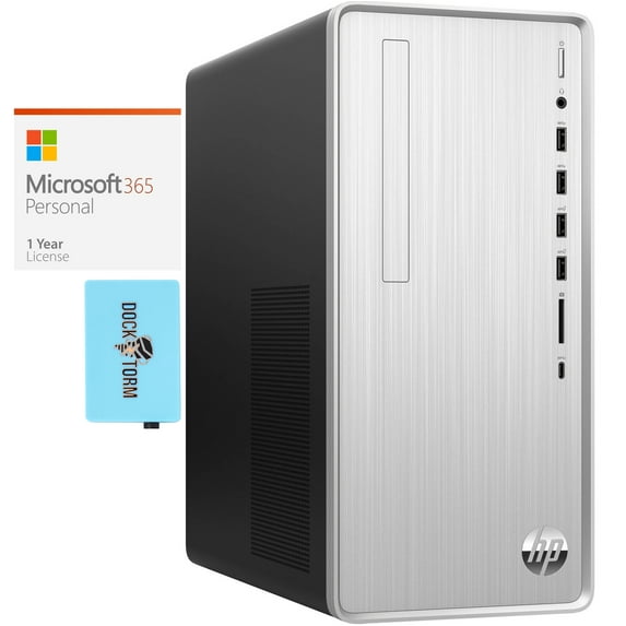 HP Pavilion TP01 Home/Business Desktop (AMD Ryzen 5 5600G 6-Core, AMD Radeon, 32GB RAM, 4TB PCIe SSD, Wifi, USB 3.2, Win 10 Pro) with Microsoft 365 Personal , Dockztorm Hub