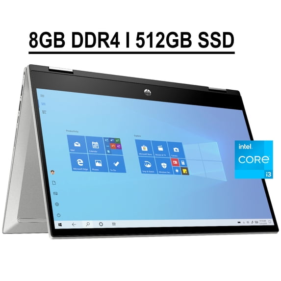 HP Pavilion X360 2-in-1 14 Business Laptop 14" HD Anti-glare Touchscreen 11th Gen Intel Core i3-1115G4 8GB DDR4 512GB SSD Intel UHD Graphics HDMI USB-C B&O Audio HD Webcam Win 10 Silver