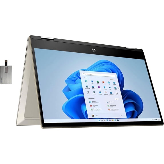 HP Pavilion x 360 2-in-1 14" FHD Touchscreen Laptop, Intel Core i5-1135G7, 32GB RAM, 2TB PCIe SSD, Fingerprint Reader, Iris Xe Graphics, HD Webcam, Win 11, Warm Gold, Hotface 32GB USB Card