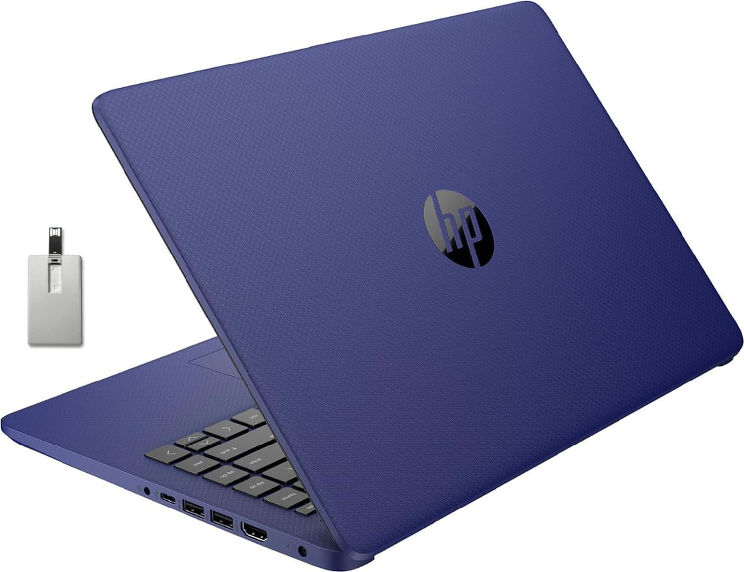 HP Premium 14" Stream HD Laptop, Intel Celeron N4120 Processor, 4GB RAM, 64GB eMMC, Webcam, Intel UHD Graphics, 1 Year Office, Bluetooth, WiFi, HDMI, Windows 11 S, 32GB Hotface USB Card