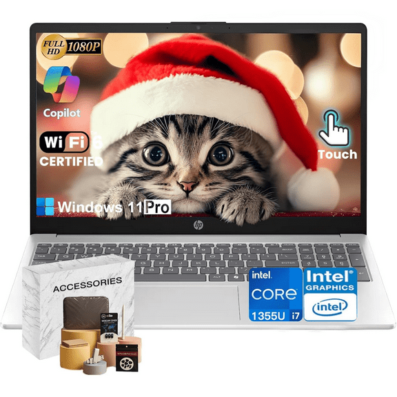 HP Premium 15.6" Touchscreen Laptop Computer for Business & Student- Intel 10-Core i7 1355U, 16GB RAM, 512GB SSD, 15.6" FHD Anti-Glare, Win 11 Pro, Wi-Fi 6, Ai Copilot