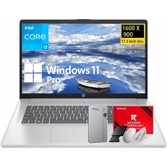 HP Premium 17.3" HD+ Laptop, Intel 8-Cores i3-N305, 16GB RAM|512GB SSD, Webcam, HDMI, Wi-Fi 6, Win 11 Pro, Silver, W/Accessories