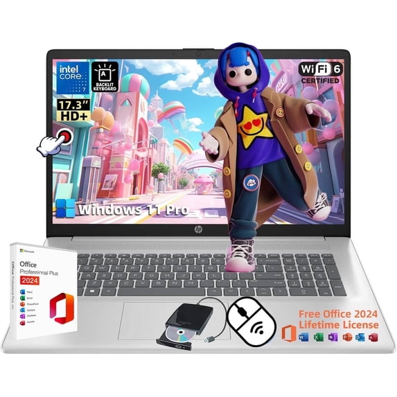 HP Premium 17 Touchscreen Laptop Business - 17.3-inch HD+ Display • Intel Core 7-150U CPU • Ms Office 2024 • Numeric keypad • Copilot • Windows 11 Pro(32GB RAM | 1TB SSD)