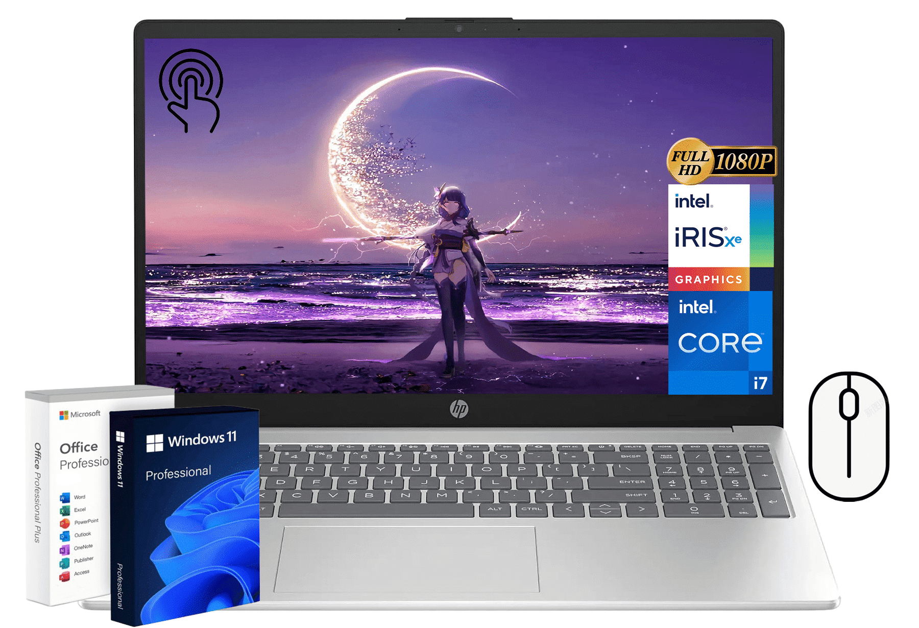 HP Premium Business Laptop, 15.6" FHD Touchscreen, Intel 10-Core i7-1255U, 16GB RAM, 512GB SSD, Intel Iris Xe Graphics, Wi-Fi, Windows 11 Pro
