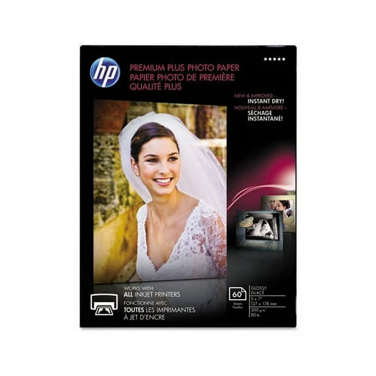 HP Premium Plus Photo Paper, Glossy, 5x7, 60 Sheets (CR669A)