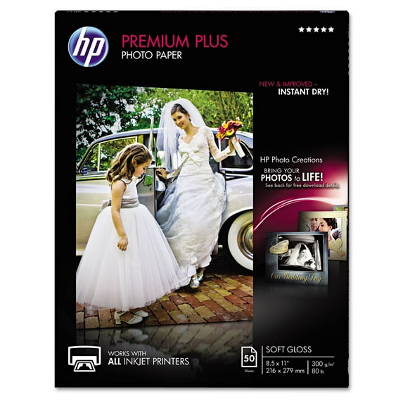 HEWLETT PACKARD CORP. HP Premium Plus Photo Paper 80 lbs. Soft-Gloss 8.5 x 11 in 50 Sheets CR667A
