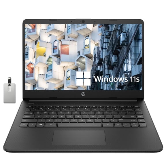 HP Premium Stream 14" HD BrightView Laptop, Intel Celeron N4120, 16GB RAM, 64GB eMMC Storage, UHD Graphics, HD Webcam, 1 Year Office 365, Bluetooth, WiFi, HDMI, Win 11s, Black, 32GB Hotface USB Card
