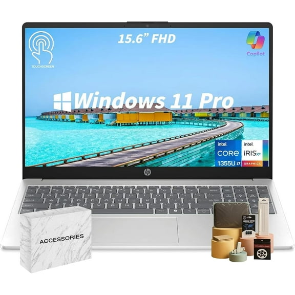 HP Premium Touchscreen Laptop Computer, 15.6" FHD IPS, Intel Core i7-1355U CPU, 16GB RAM, 512GB SSD, Intel Iris Xe Graphics, Numeric Pad, Wi-Fi 6, Copilot AI PC, Windows 11 Pro for Business