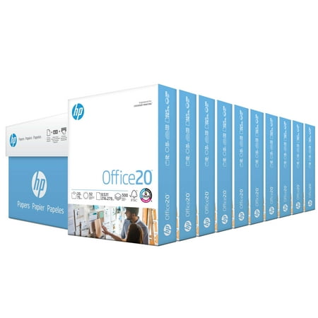 HP Printer Paper, 20 lb., 8.5" x 11", 10 Ream Case, 5,000 Sheets, White
