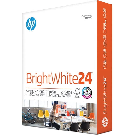 HP Printer Paper | 8.5 x 11 Paper | BrightWhite 24 lb |1 Ream - 500 Sheets| 100 Bright | Made in USA - FSC Certified |