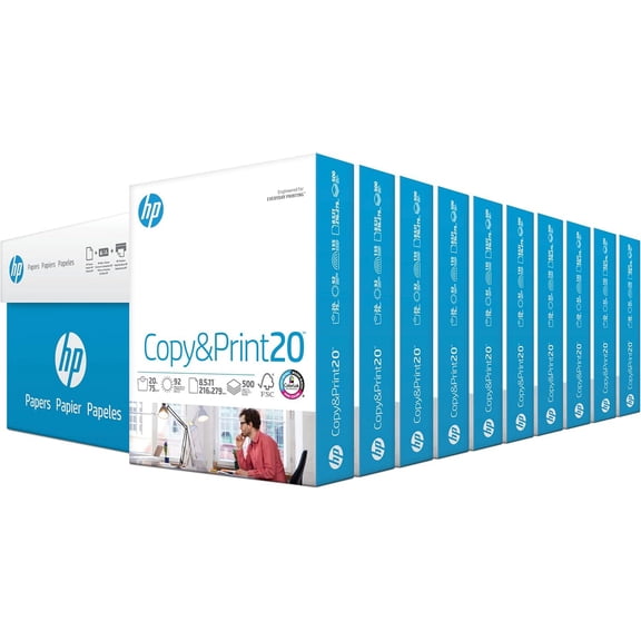 HP Printer Paper | 8.5 x 11 Paper | Copy &Print 20 lb | 10 Ream Case - 5,000 Sheets | 92 Bright | Made in USA - FSC Certified | 200060C