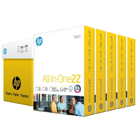 HP Printer Paper, All in One22, 8.5 x 11 Paper, 22lb, 96 Bright, White - 2,500 Sheets (207000C)