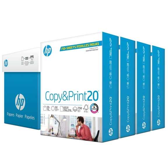 HP Printer Paper, Copy & Print 20lb, 8.5x11, 4 Bulk Packs, White, 3000 Sheets