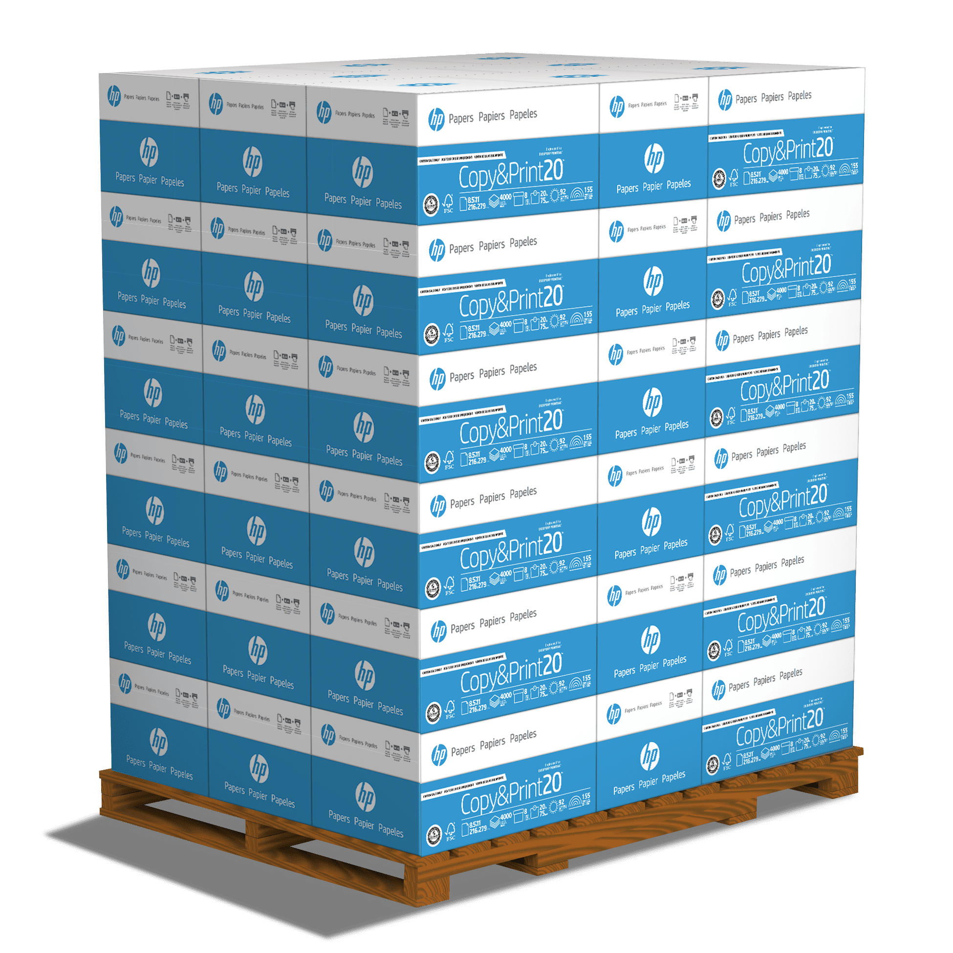 HP Printer Paper - Copy and Print, 20 lb., 8.5 x 11, 1 Pallet, 40 Cases  (160,000 Sheets), White