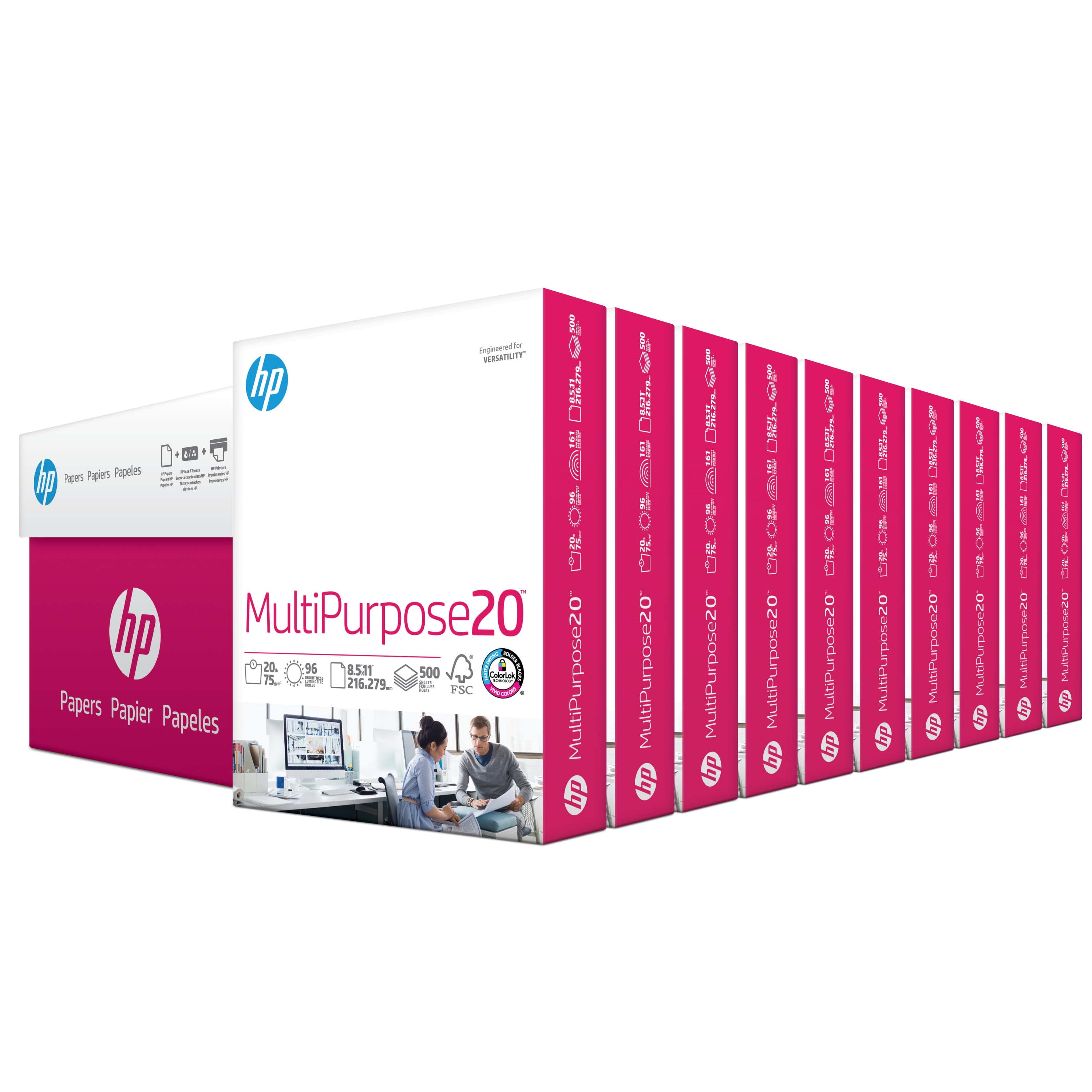 HP Printer Paper MultiPurpose 20lb, 8.5 x 11 Paper, 5 Ream Case, 2,500  Sheets, Made in USA, Forest Stewardship Council Certified, 96 Bright, Acid  Free, Engineered for HP Compatibility, 115100PC