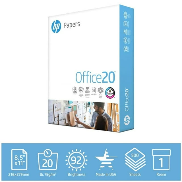 HP Printer Paper, Office 20lb, 8.5x11, 1 Ream, 500 Sheets