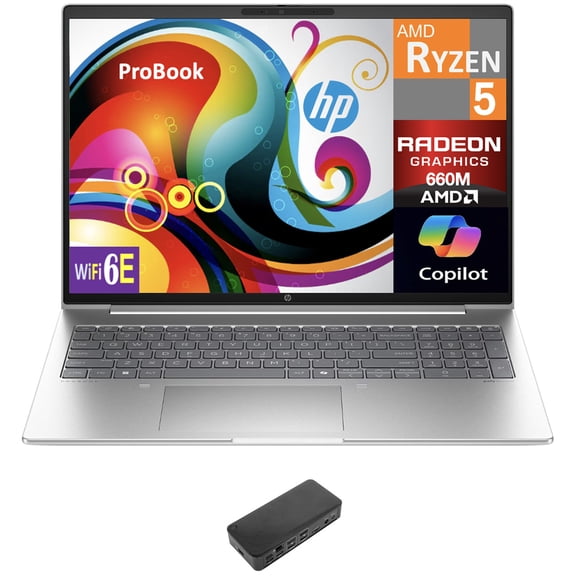 HP ProBook Business Laptop 16.0in WUXGA Display (AMD Ryzen 5 7535U, 8GB DDR5, 512GB PCIe SSD, AMD Radeon 660M, WiFi 6E, Webcam, Bluetooth 5.3, Win 11 Pro) w/USB-C Dock