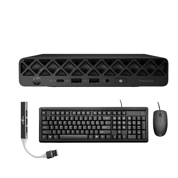 HP ProDesk 4 Mini G1i AI Business Mini Desktop (Intel Ultra 5-235T, Intel Graphics shared, 64GB DDR5, 1TB PCIe SSD, WiFi 6E, Bluetooth 5.3, 90W PSU, RJ-45, Win 11 Pro) w/DKZ USB Port Expander