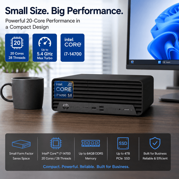HP ProDesk 400 G9 SFF Business Desktop Computer, Intel Core i7-14700(20-Cores/28-Threads), 16GB DDR5 RAM, 512GB PCIe SSD, HDMI&DP Dual 4K Display Support, USB-C, RJ-45, Wi-Fi 6E, Windows 11 Pro