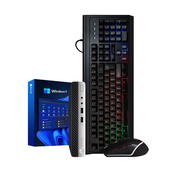Pre-Owned HP ProDesk 400G4 - Windows 11 Mini Desktop Computer PC | Intel Core i5-8500 Six Core (4.3GHz Turbo) | 16GB DDR4 RAM | 500GB SSD + 1TB HDD | WiFi + Bluetooth | RGB Mouse + Keyboard