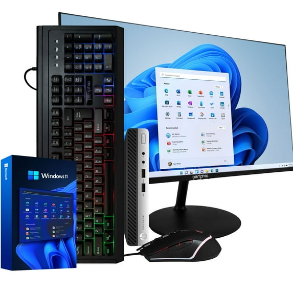 Pre-Owned HP ProDesk 400G4 - Windows 11 Mini Desktop Computer PC | Intel i5-8500T (4.3GHz Turbo) | 16GB DDR4 RAM | 500GB SSD + 1TB HDD | WiFi + Bluetooth | RGB Mouse + Keyboard | 24" 1080p Monitor