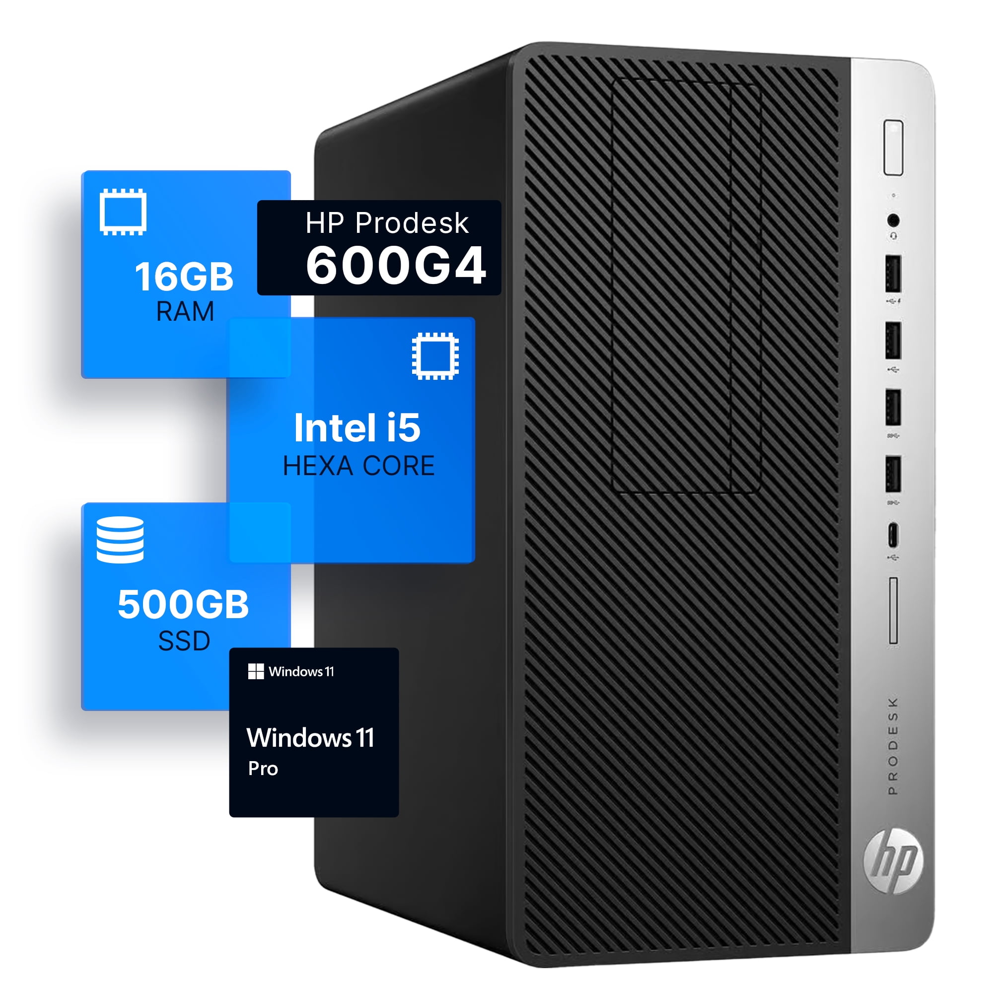 Restored HP ProDesk 600G4 Tower Desktop, Intel i5-8500, 16GB Restored HP ProDesk 600G4 Tower Desktop, Intel i5-8500, 16GB