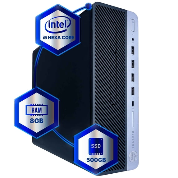 Restored HP ProDesk Desktop Computer, Intel i5 Hexa Core 8GB DDR4 RAM, 500GB SSD (Refurbished)