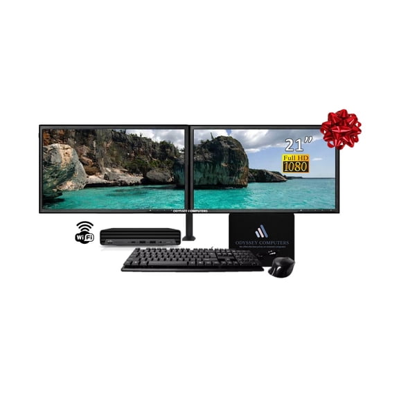 HP ProDesk Mini Desktop Bundle Intel Core i5-10500T 2.3GHz, 16GB DDR4, 512GB SSD, WiFi, Windows 11 Pro Dual Monitor 21" LCD with OC Keyboard and Mouse