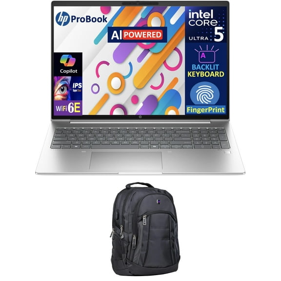 HP Probook 460 AI Powered Laptop 16.0in IPS WUXGA Display (Intel Ultra 5 125U, 16GB DDR5, 2TB PCIe SSD, Intel Graphics, Backlit KB, Fingerprint, WiFi 6E, Webcam, Win 11 Home) w/Premium Backpack