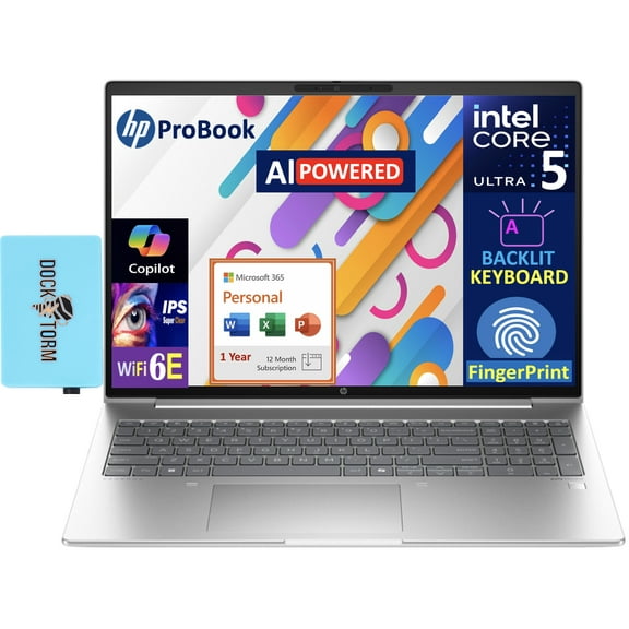 HP Probook 460 AI Powered Laptop 16.0in IPS WUXGA Display (Intel Ultra 5 125U, 32GB DDR5, 2TB PCIe SSD, Intel Graphics, Backlit KB, Win 11 Home) w/Microsoft 365 Personal , DKZ USB Port Expander