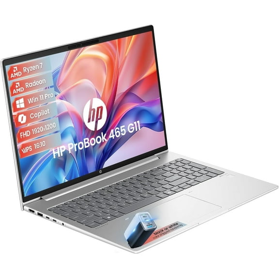 HP Probook 465 G11 Laptop 16" FHD WUXGA IPS Notebook, AMD Ryzen 7 7735U, 16GB RAM, 512GB SSD, AMD Radeon Graphics, Copilot AI, Wi-Fi, Windows 11 Pro