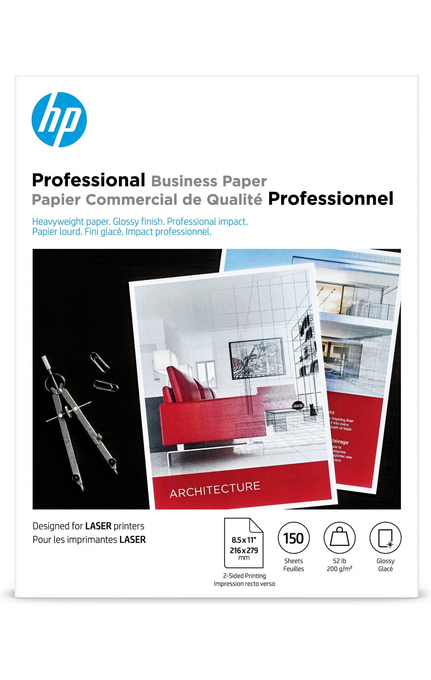 HP Professional Business Paper, Glossy, 52 lb, 8.5 x 11 in. (216 x 279 mm), 150 sheets 4WN10A
