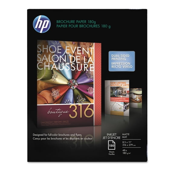 HP 8.5x11" Double Sided Inkjet Brochure Paper, 180 GSM, 150 Sheets, Matte