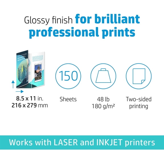 HP Professional Trifold Business Paper 48 lb 8.5x11 Glossy White 150sh 4WN12A
