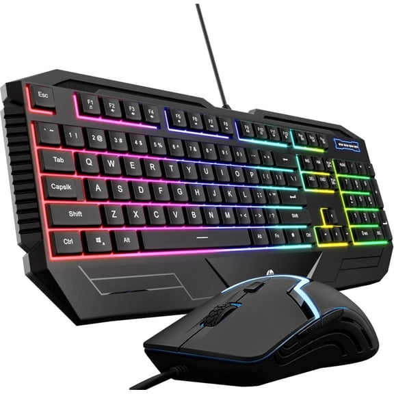 HP Spill-proof RGB Backlit Wired Ergonomic Gaming Keyboard and Mouse Combo, Anti-Ghosting Keys,