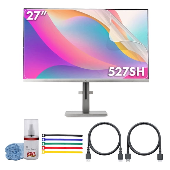 HP Series 5 27 inch FHD Height Adjust Monitor Bundle Including: 3x HDMI Cable, Surge Protector, Cable Ties, Screen Cleaning Kit, Screen Protector
